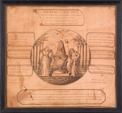 Copper engraved Washington Memorial handkerchief ca 1800 19 x 20