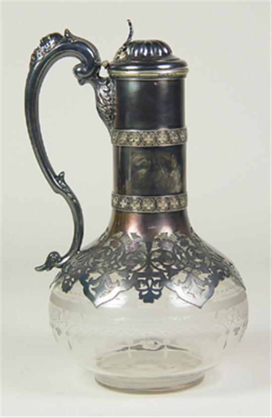 Victorian Silver Overlay Flagon or Claret Jug Circa 1900 Pierced