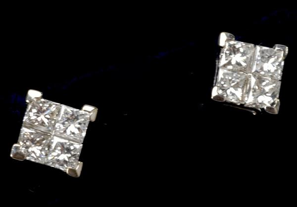 INVISIBLY SET DIAMOND EARRINGS Each 18k wg earring set with