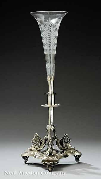 A Victorian Silverplate Trumpet Vase Centerpiece J Dixon Sons c
