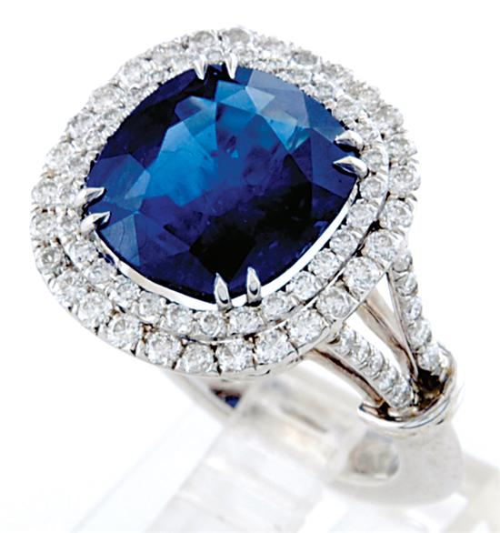 Blue sapphire and diamond ring center cushion cut sapphire 7