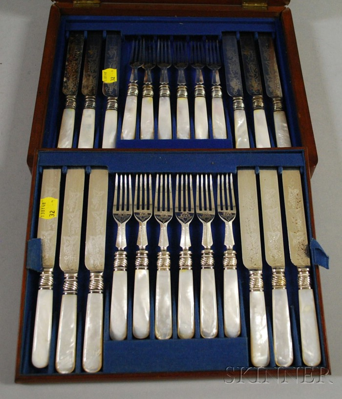 Mother of pearl Handled Flatware Service for Six cased