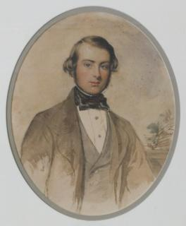 Watercolor portrait Watercolor oval portrait of a young gentleman 19th
