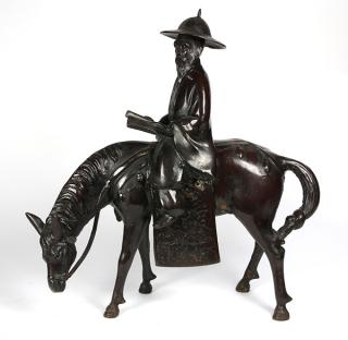 Metal Sculpture Scholar on Horse Asian metal sculpture scholar with