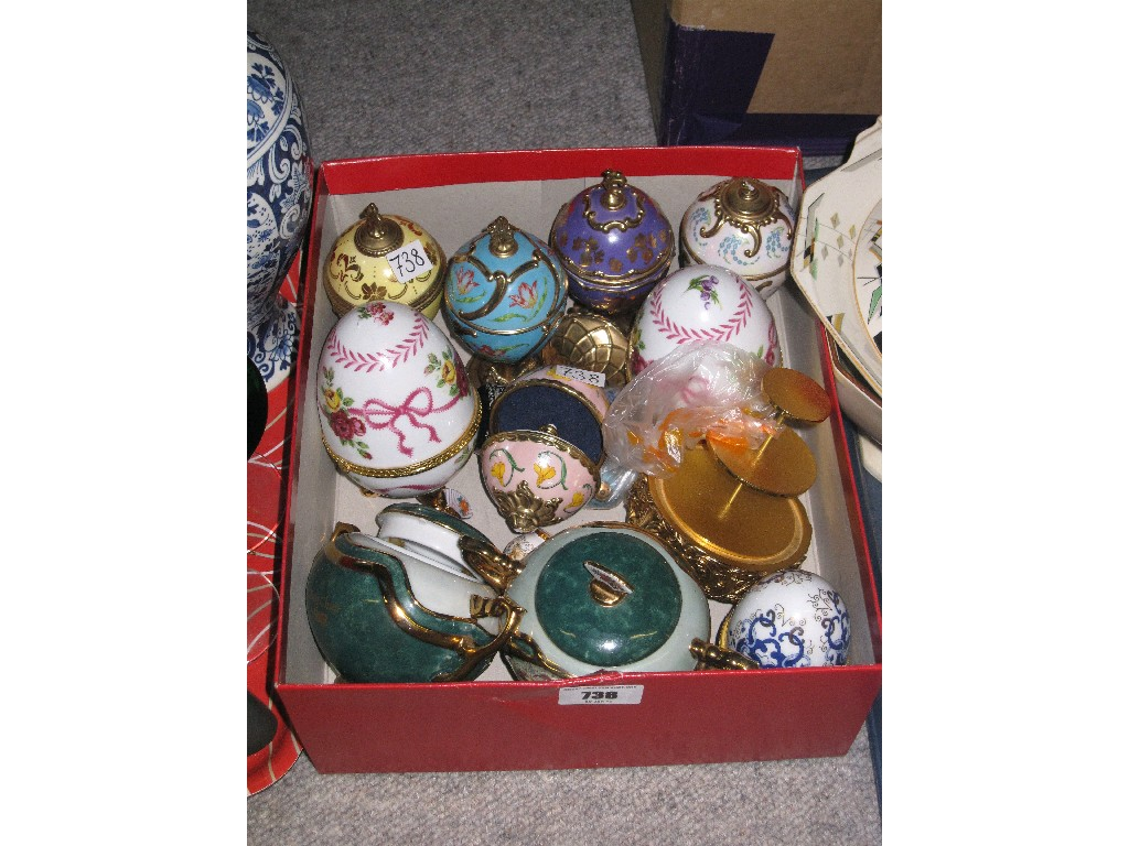 Box lot of musical and ornamental eggs