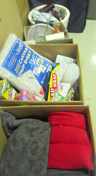 FOUR BOXES OF ASSORTED HOMEWARES INCLUDING PLANTER AND SUITCASE FOUR
