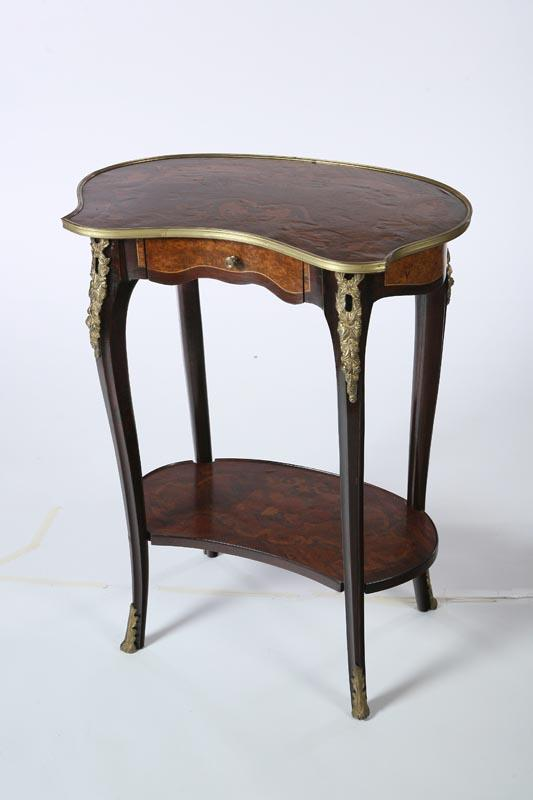 FRENCH STYLE MARQUETRY SIDE TABLE European 20th century hardwood with