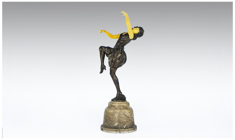 Art Deco Figure Spelter Figure Of A High Kicking Dancing