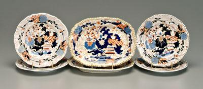 Six pieces ironstone Imari style with cobalt and light blue