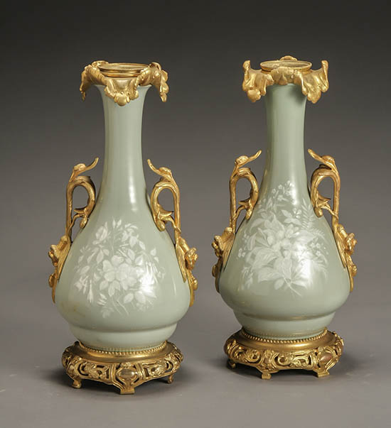 Pair of French Ormolu Mounted P te sur P te