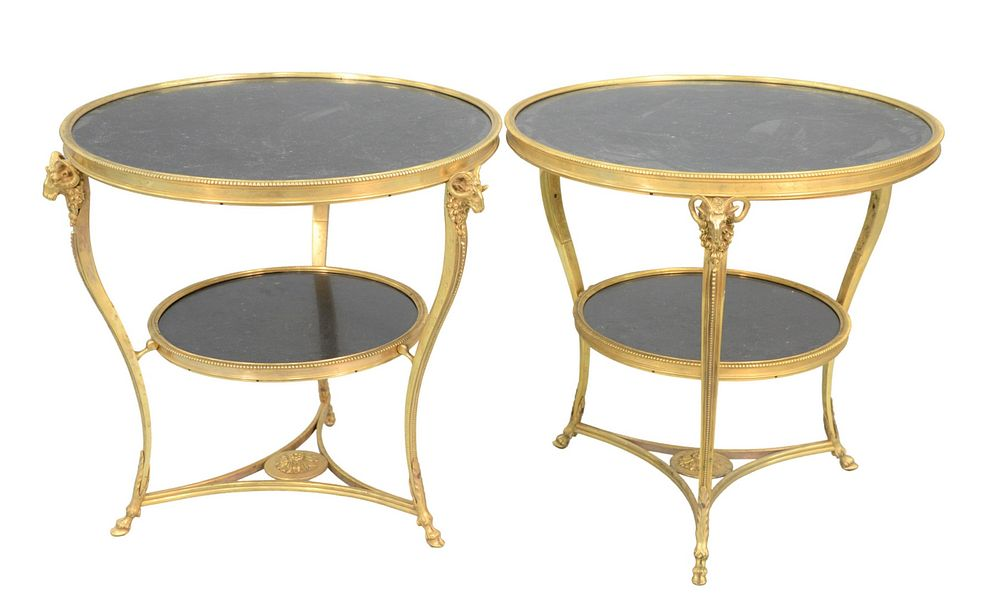 A Pair of Gueridon Tables having two tier round black