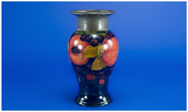 William Moorcroft Pomegranate Design Vase with a Pewter Collar circa