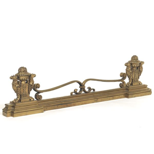 ANTIQUE FRENCH EMPIRE PATINATED ORMOLU BRONZE GRIFFINS ADJUSTABLE FIREPLACE FENDER