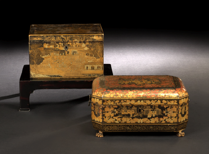 Chinese Export Black and Gold Lacquer Octagonal Workbox second quarter