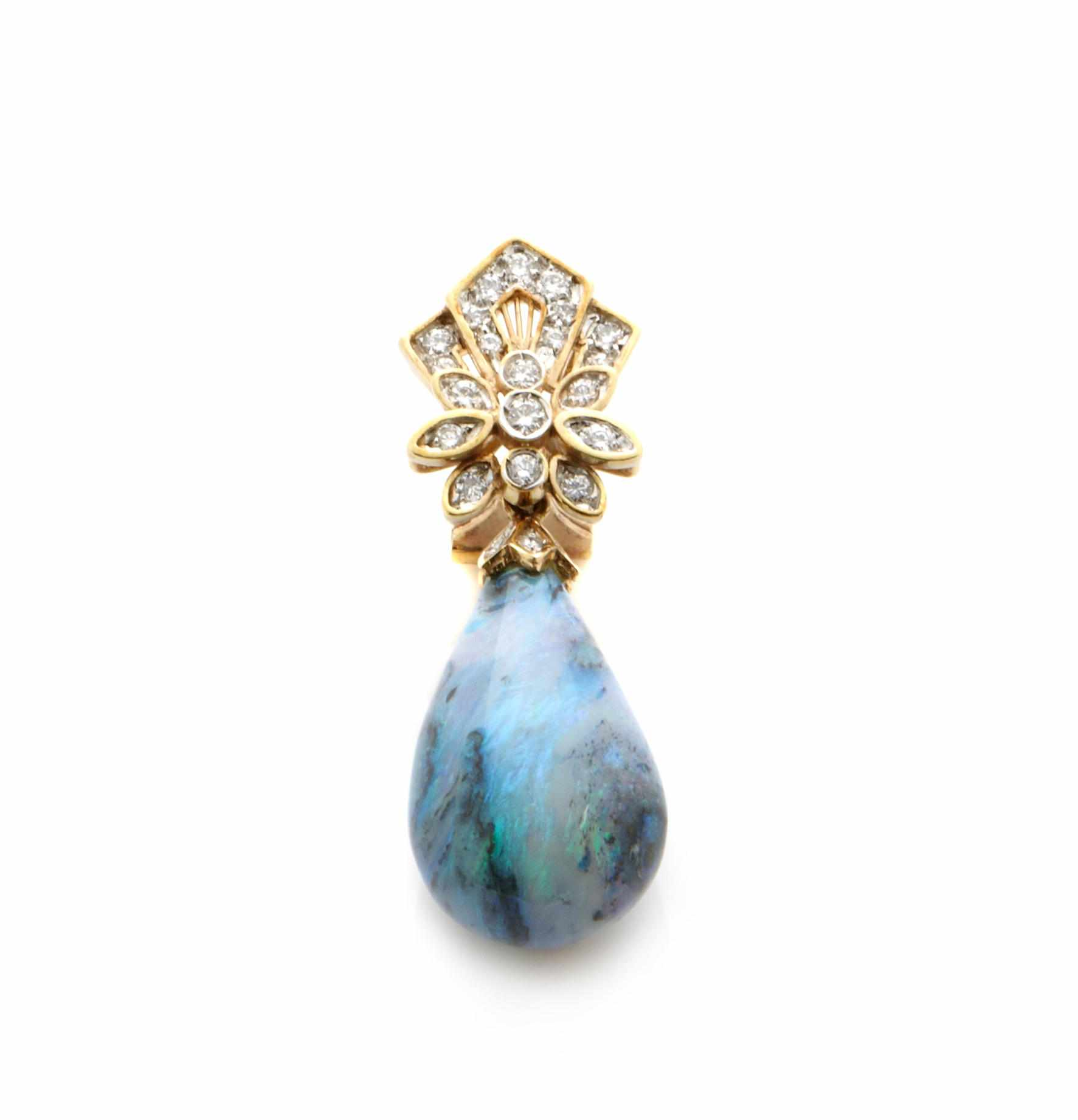 Single Opal and Diamond Earring An Australian crystal opal polished