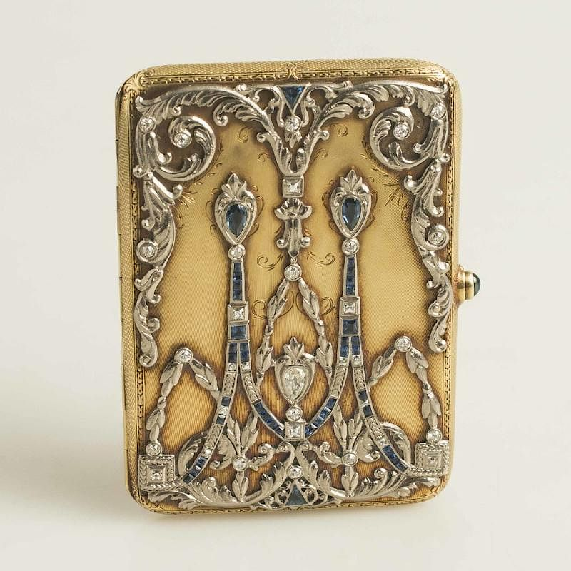 Diamond Sapphire 14k Gold Cigarette Case 14k cigarette case accented
