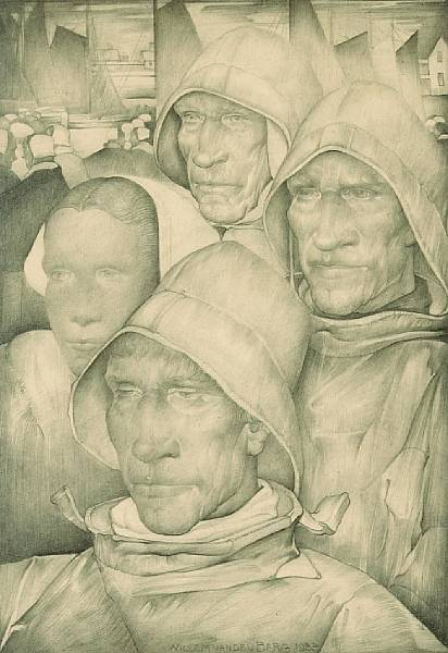 Willem van den Berg Dutch 1886 1970 Fisherfolk signed and