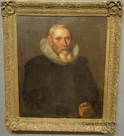 Oil on canvas Tudor style portrait of Giles Tayspill inscription