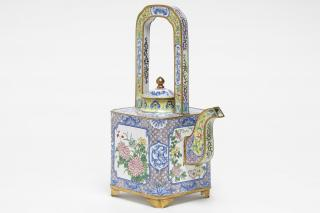 Chinese Canton Enameled Brass Tea Pot Enameled Chinese teapot from