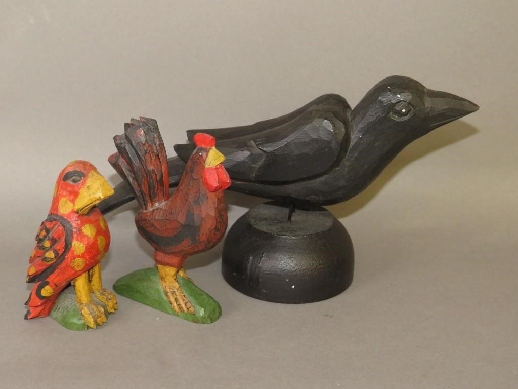3 FOLK ART CHIP CARVED PAINTED BIRDS BY DANIEL Sca