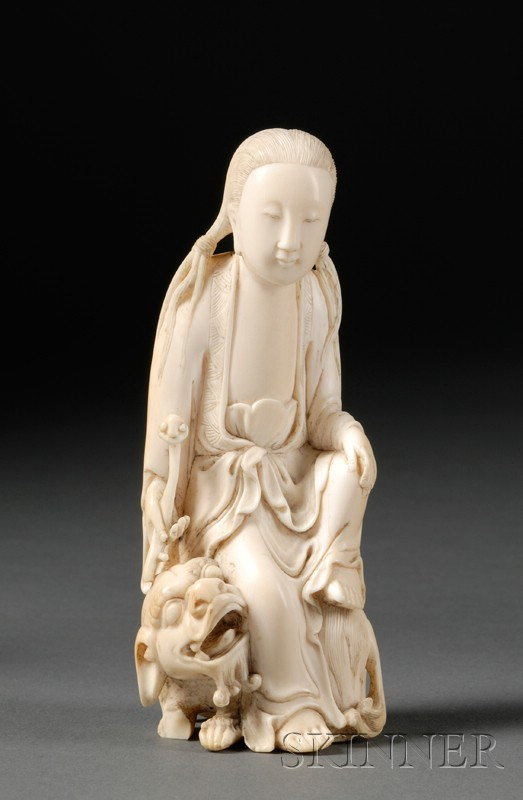 Ivory Carving China 19th century seated figure of Manjushri holding