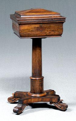 Victorian rosewood teapoy fine rosewood veneers throughout hinged top opening