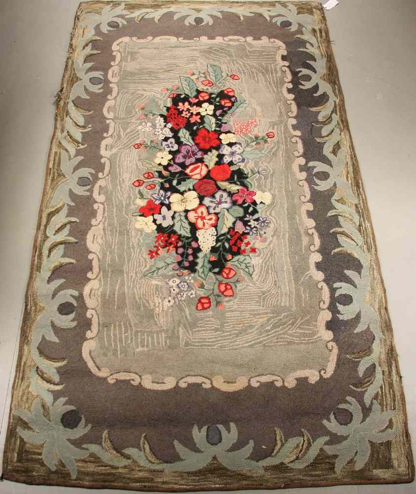 LARGE HOOKED RUG Circa 1920s Maine Made Hooked Rug in