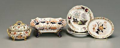 Six pieces English ironstone Imari style decoration footed serving bowl