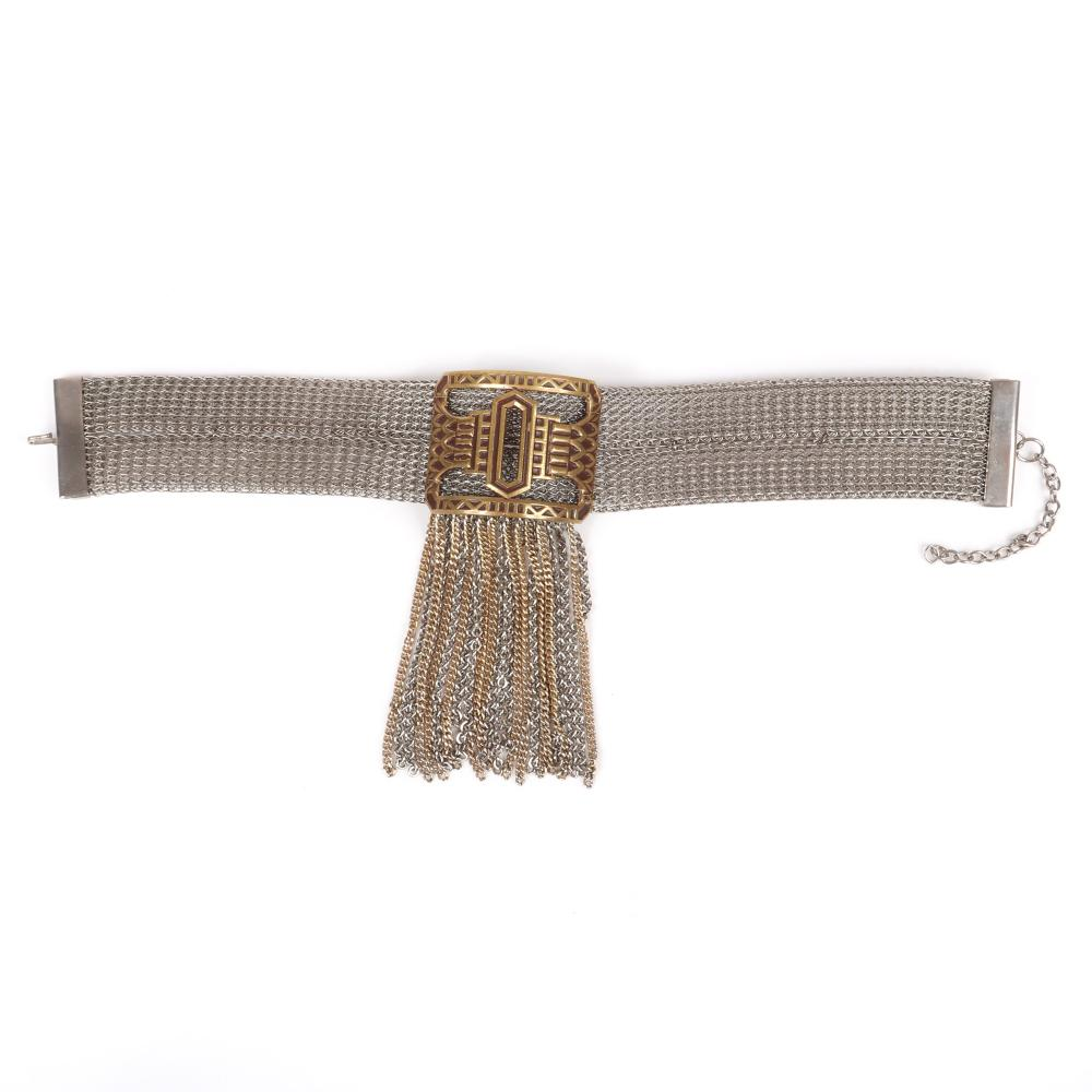 SANDOR WIDE MESH CHOKER NECKLACE WITH BRASS AND ENAMEL OPENWORK