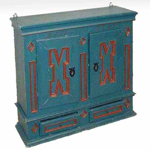 A Swedish Allmoge Painted Hanging Cupboard late 18th century having