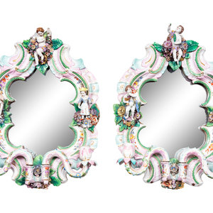 A Pair of Continental Porcelain Girandole Mirrors 19th Century Height