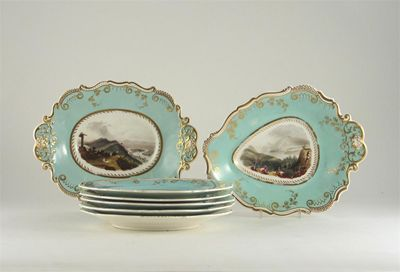 American interest A Staffordshire part dessert service painted with views