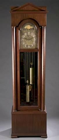 An American mahogany tall case clock An American mahogany tall