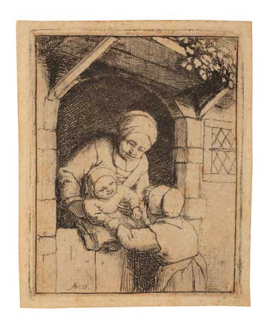 ADRIAEN VAN OSTADE Group of 4 etchings Mother with Two