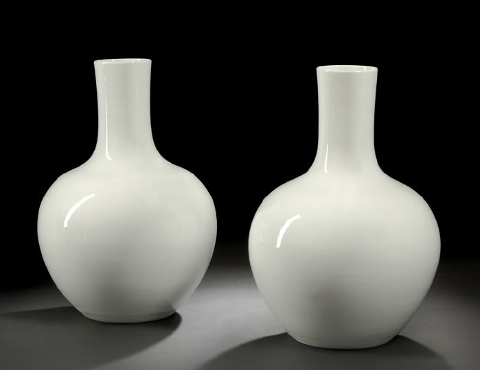 Dramatic Large Pair of Chinese Blanc de Chine Porcelain Vases