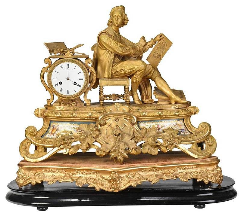 Louis Phillip Gilt Bronze Figural Mantel Clock French mid 19th
