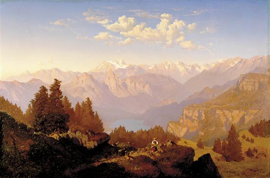 Maximilian Haushofer German 1811 1866 SHEPHERD IN EXPANSIVE LANDSCAPEoil on