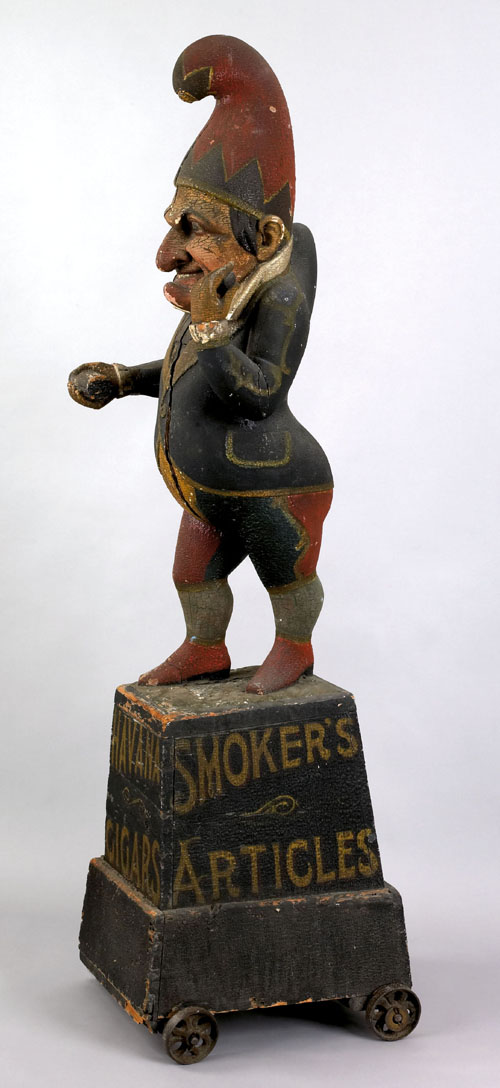 Exceptional carved and painted Punch cigar store figure late 19th