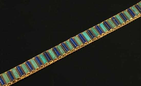 A lapis lazuli and turquoise bracelet Comprising articulated rectangular links