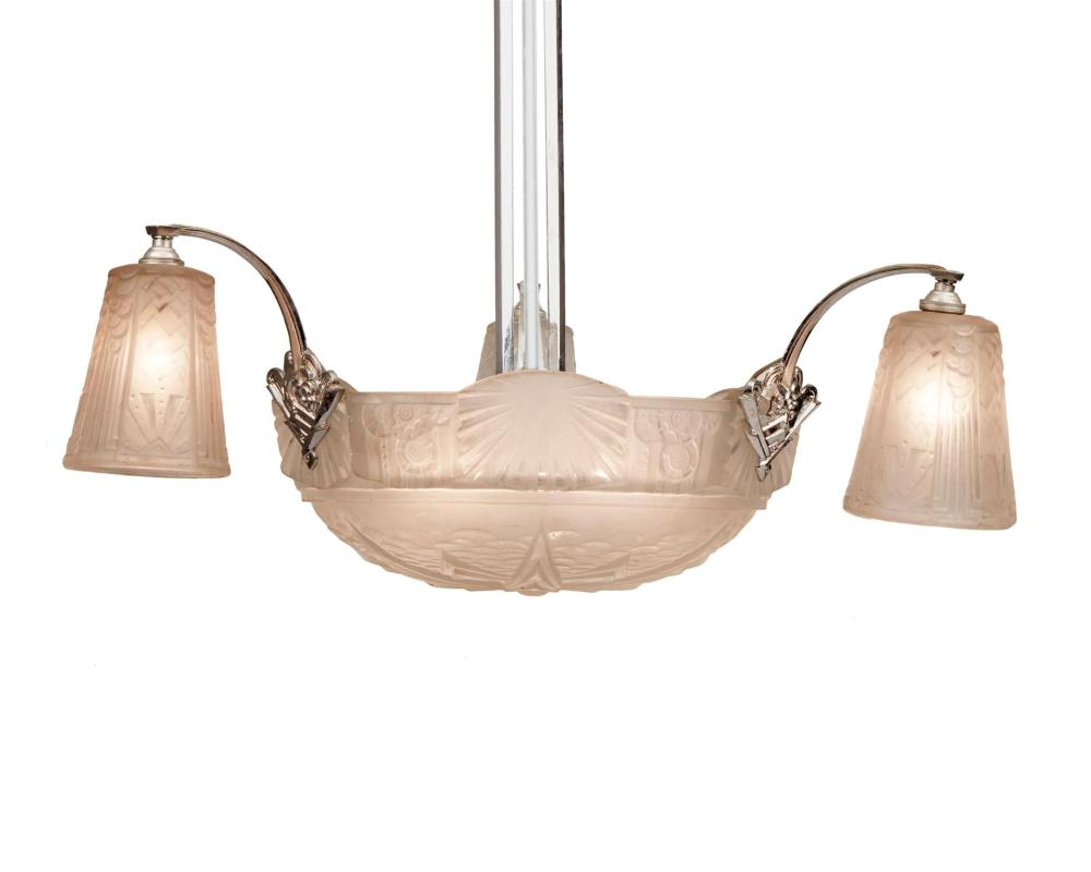 A Muller Fr res Art Deco glass chandelier Circa 1919