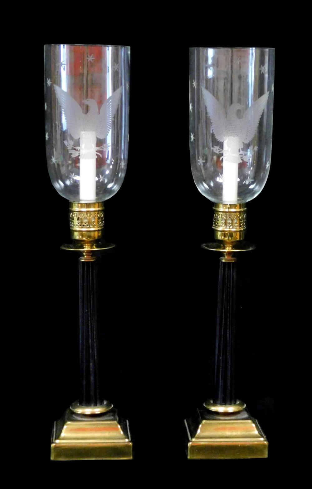 Pair of Federal form candleholders electrified into lamps each with
