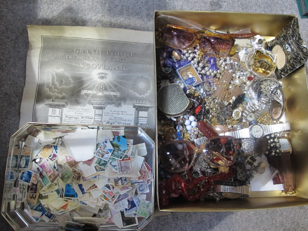 Lot comprising box of costume jewellery and a box of