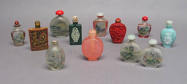 A group of twelve snuff bottles Including four of inside