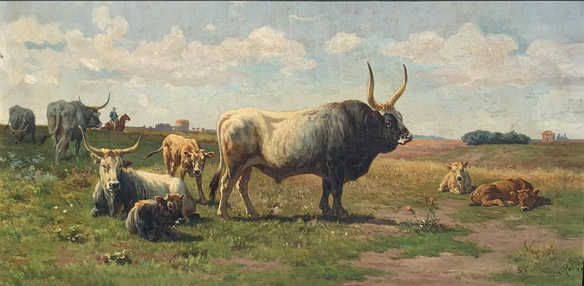 GOOD ITALIAN PAINTING LANDSCAPE WITH CATTLE BY A DE SIMONE