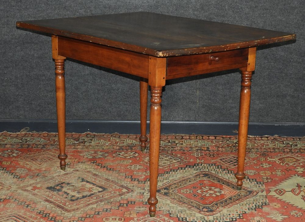 19C New England Maple Pine One Drawer Tavern Table New