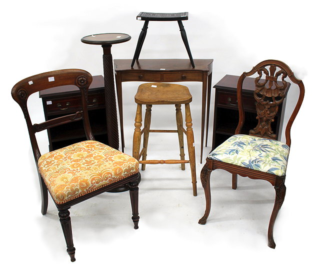 A MIXED LOT OF FURNITURE to include a mahogany torchere