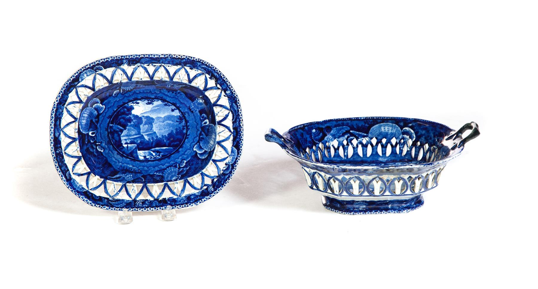 HISTORICAL BLUE RETICULATED BOWL AND UNDERPLATE England 2nd quarter 19th