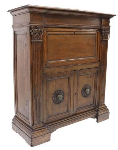 Continental Neoclassical walnut fall front desk early 19th c fall