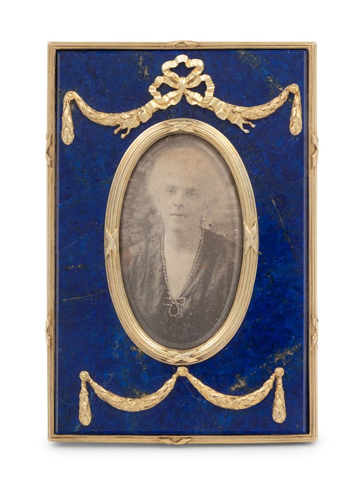 A Russian Silver Gilt and Lapis Lazuli Mounted Picture Frame
