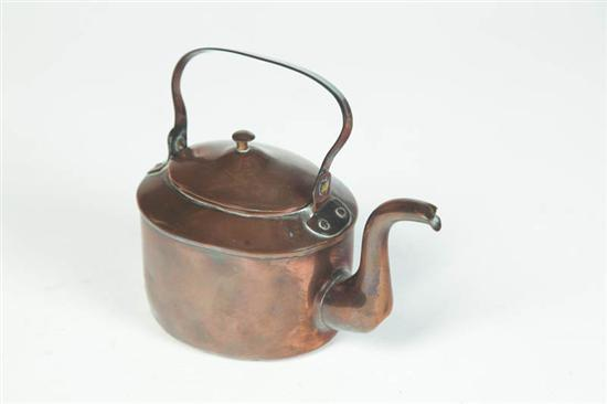 MINIATURE COPPER KETTLE American mid 19th century Oval form with